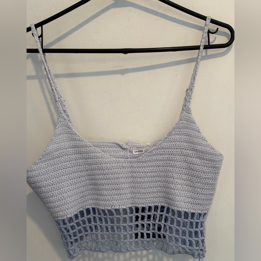 NWT Le Lis Collection crochet crop tank cami bra sky blue mesh lingerie festival